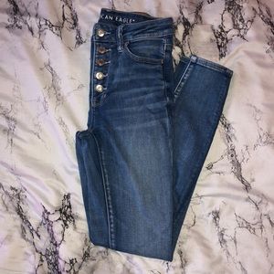 AEO Super Hi-Rise Light Wash Button Fly Jeans
